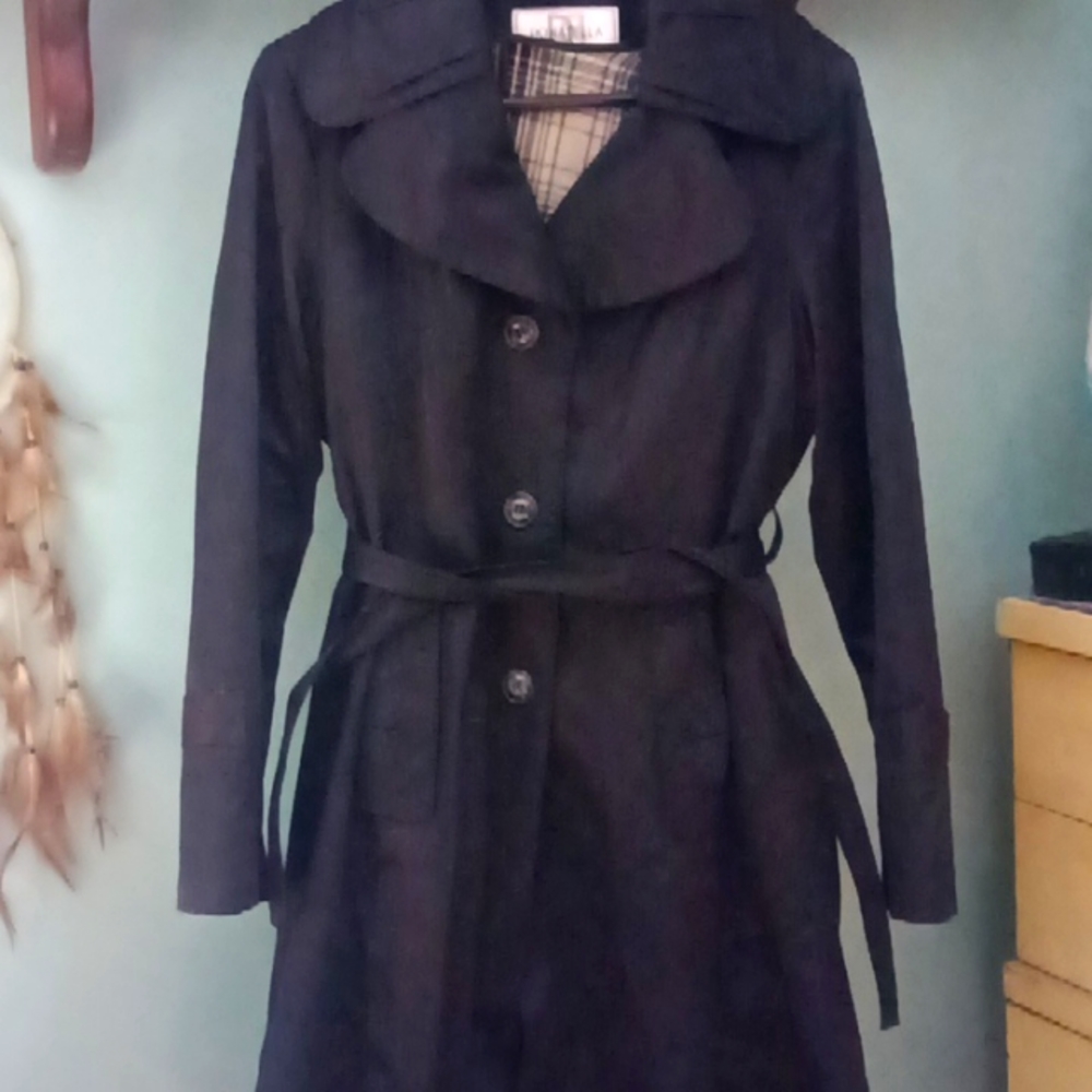 Black Knee Length Ladies Trench Coat  Donatella Size 14